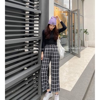 Quần suông caro cạp cúc