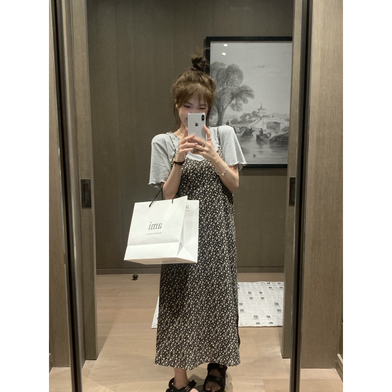 |V04| Váy hoa nhí hai dây xẻ tà