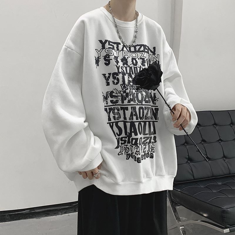 Áo sweater tay dài cổ tròn dáng rộng in họa tiết thời trang mùa thu cho nam