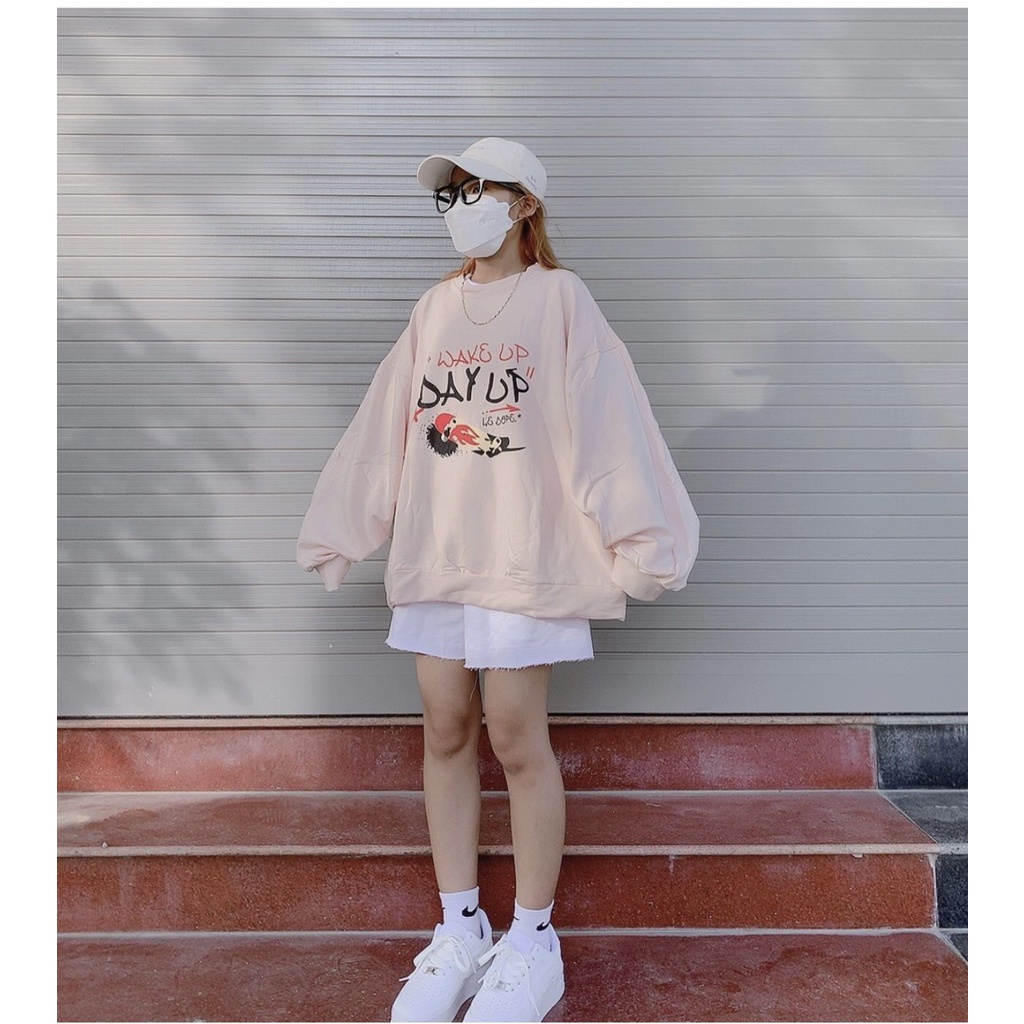 Áo Sweater nữ Nỉ Bông chất dày đẹp Unisex Nam Nữ DAYUP Phi Hành Gia form rộng, áo sweater thu đông tay bồng