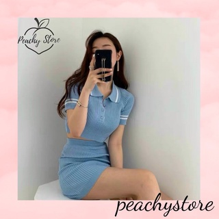 SET CROPTOP LEN CỔ POLO ➕ CHÂN VÁY (freesize 55kg)