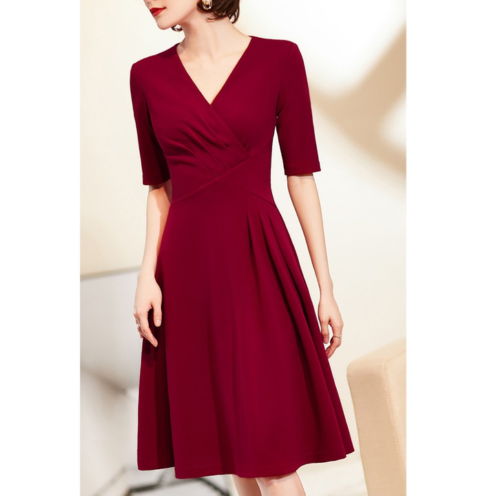 ĐẦM CÔNG SỞ ĐẮP NGỰC XẾP LI | ĐẦM NỮ ĐẦM DÁNG XOÈ | BigBuy360 - bigbuy360.vn