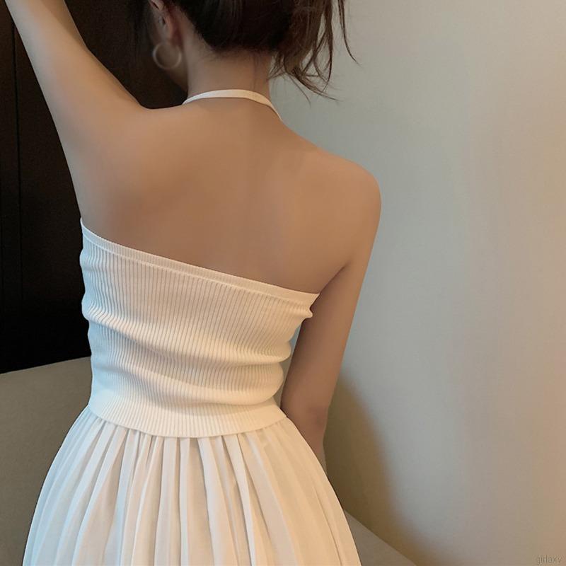 Áo Croptop Sát Nách Dệt Kim Phối Nơ Phong Cách Hàn Quốc