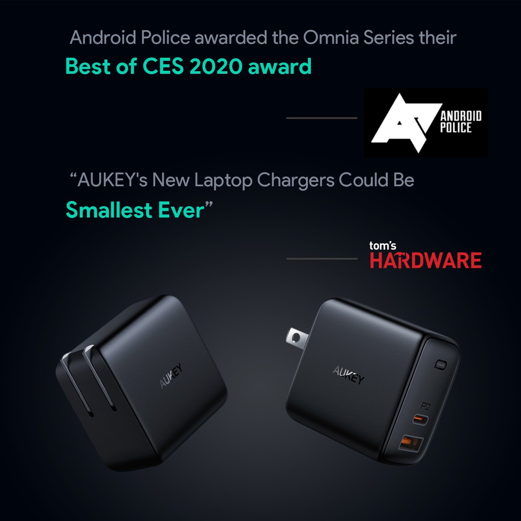 Củ Sạc GAN 65W Aukey Omnia 2 Cổng PA-B3
