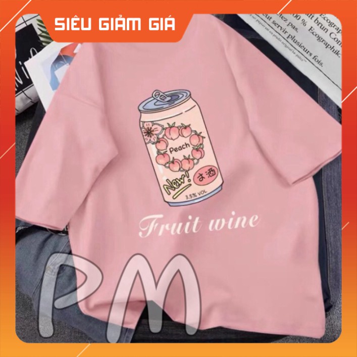 Áo thun cotton màu hồng in hình lon nước