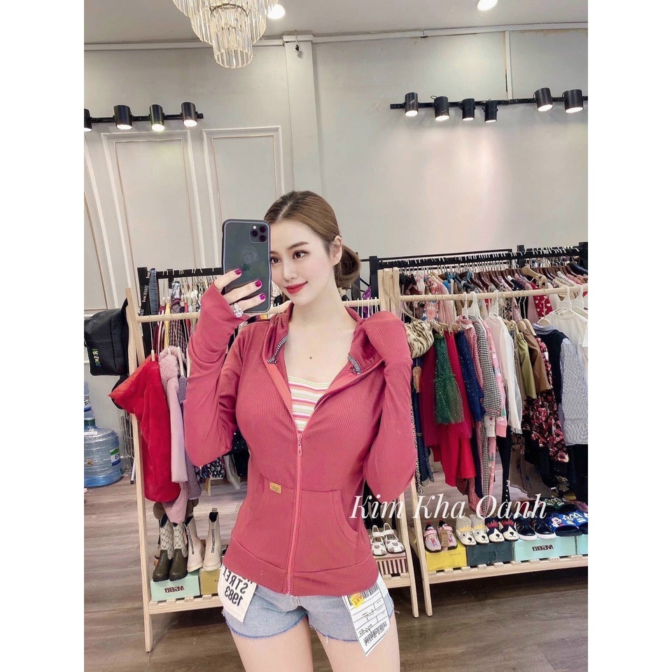 áo khoác nữ tay dài phối dây kéo có mũ chất thun dày dặn lên form chuẩn đẹp m53