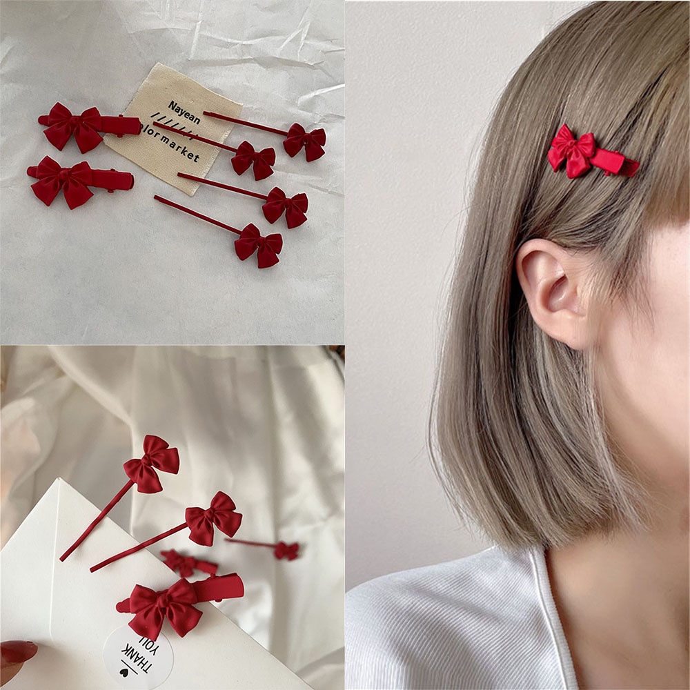 Set 2 Kẹp Tóc Hình Nơ Đỏ Ngọt Ngào Đáng Yêu Thời Trang Cho Nữ