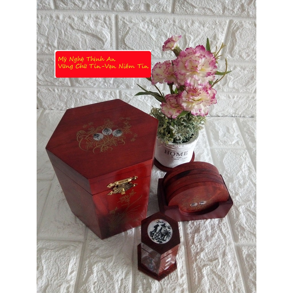 Bộ ba món tiện ích hộp trà lớn,lót ly khảm,hộp tăm - 3MLL