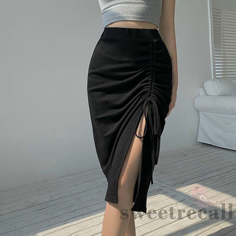 Chân váy lửng thun bozip rút dây 1 bên xinh xắn k