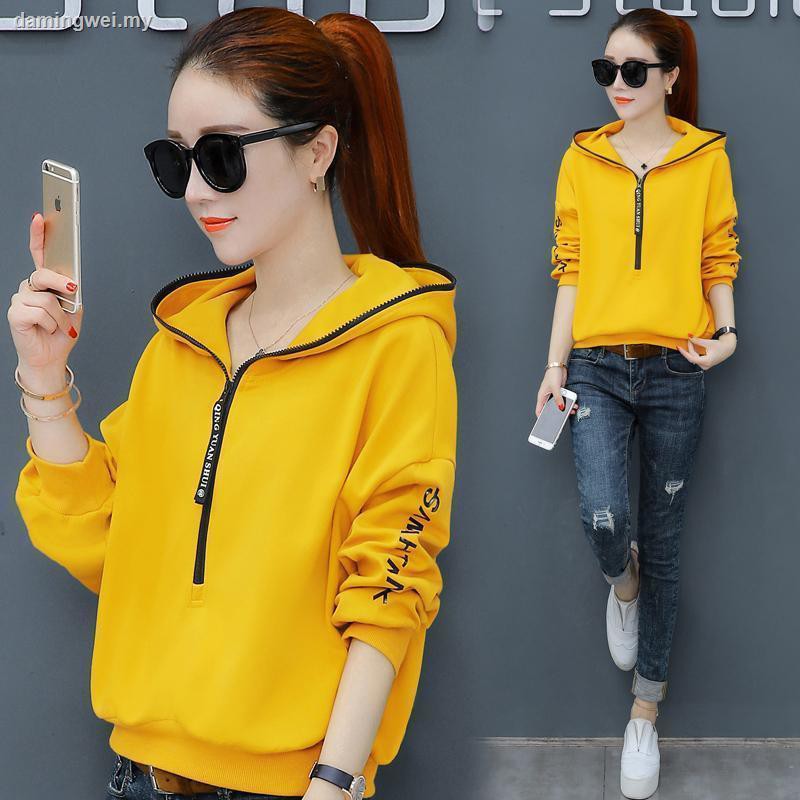 Áo Sweater Cánh Dơi Dáng Rộng Có Mũ Trùm Phối Khóa Kéo Kiểu Hàn Quốc Thời Trang Xuân Thu 2020 Mới Cho Nữ