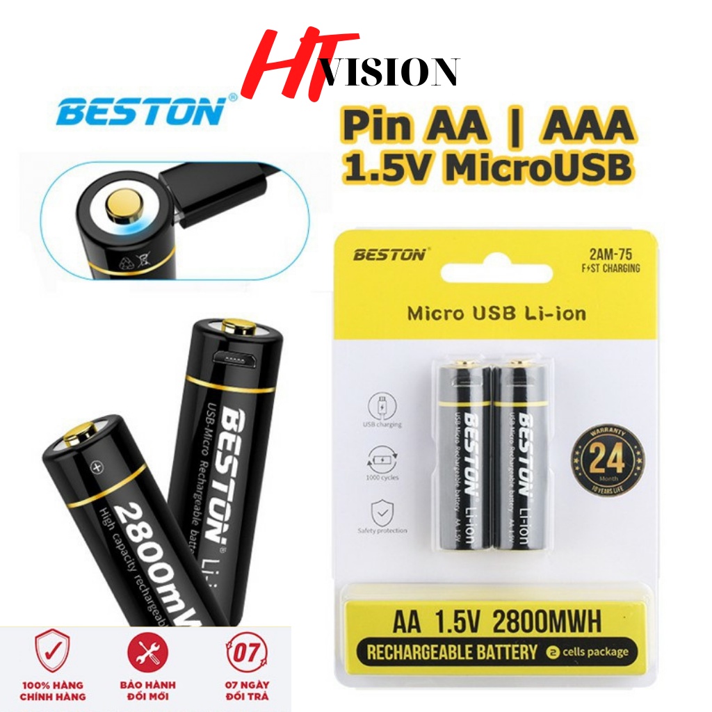 Combo 2 Pin sạc 1.5V AA AAA pin lithium Beston cổng sạc microUSB trên thân pin 800mwh 2800mwh 3500mwh