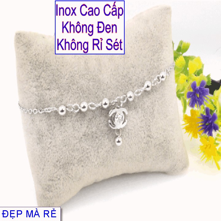 Lắc chân nữ đẹp rẻ kiểu chữ C đính đá Zircon treo bi - Cam kết 1 đổi 1 nếu hoen , gỉ sét