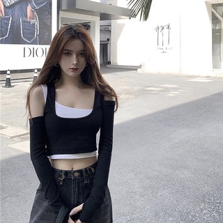 ÁO CROPTOP TAY DÀI ĐEN TRẮNG