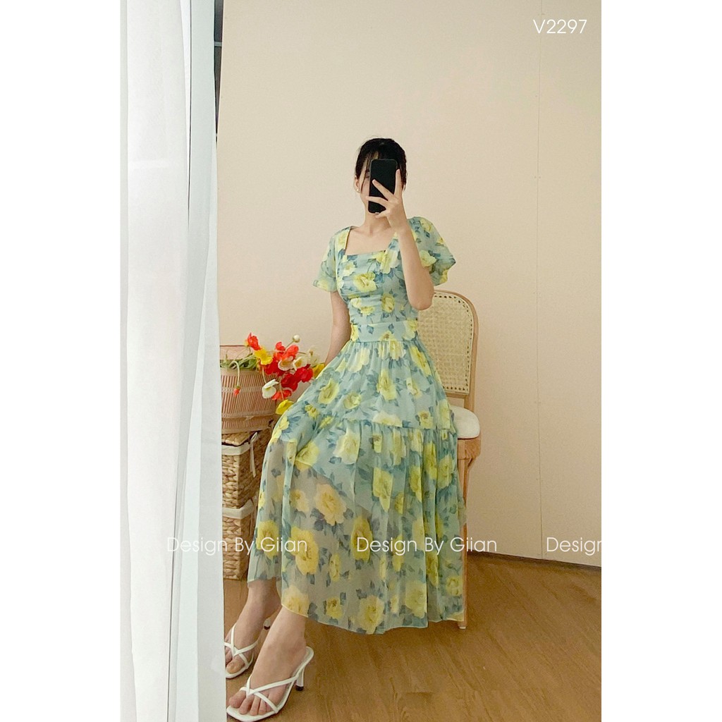 Giian - Váy hoa dáng dài cổ vuông - 𝐌𝐢𝐧𝐚 𝐃𝐫𝐞𝐬𝐬 - thiết kế chính hãng - V2297 | WebRaoVat - webraovat.net.vn