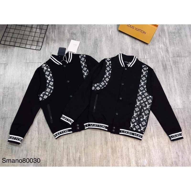 Áo Khoác Bomber Lv Nỉ Phối Cầu Vai Da Cực Đẹp Hot Trend 2021