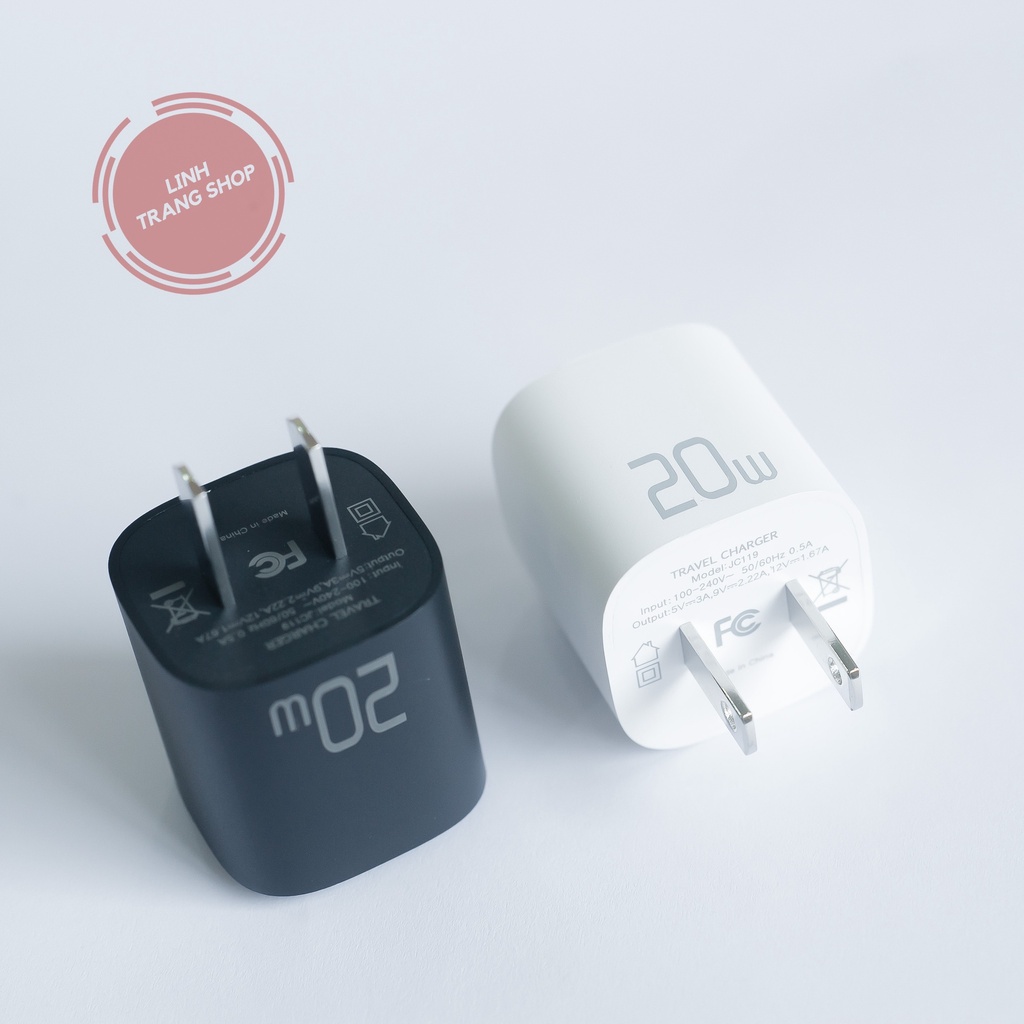 Củ Sạc Nhanh Mini PD 20W, Có 2 Màu Trắng &amp; Đen (Bảo Hành 12 Tháng)