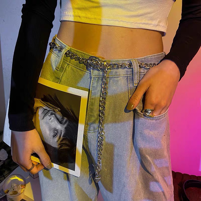 Thắt lưng dây xích unisex swag 2 màu khóa ovan Dây thắt lưng quần cá tính