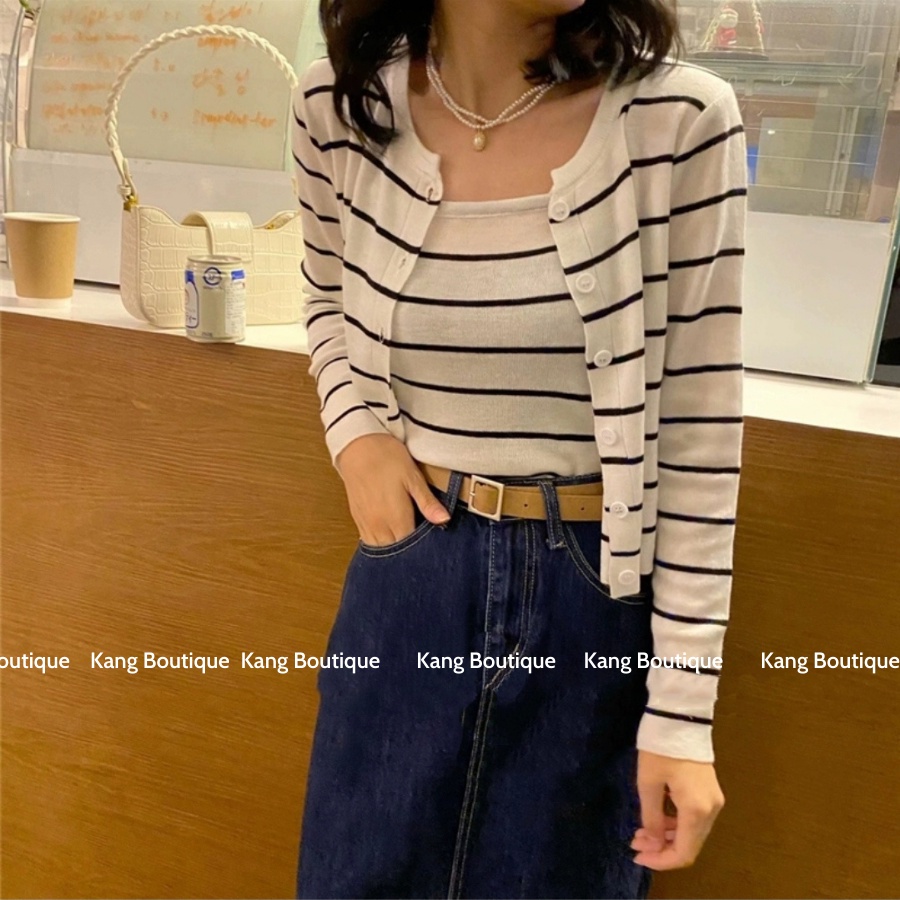 Áo khoác Cardigan len mỏng cho nữ phong cách Ulzzang kèm Áo 2 dây co dãn chất tăm Kang Boutique Mã SE003