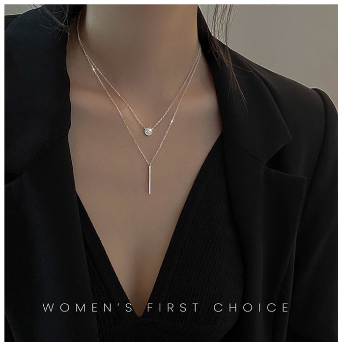 Vòng cổ Hai Lớp Bằng Bạc 925 Mặt Tròn Đính Đá Zircon Thời Trang Cho Nữ