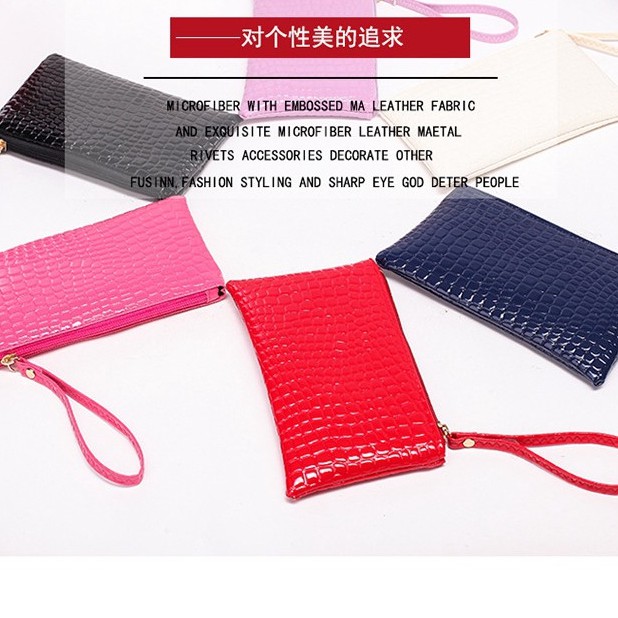Ví cầm tay màu trơn có khóa kéo thời trang cho nữ