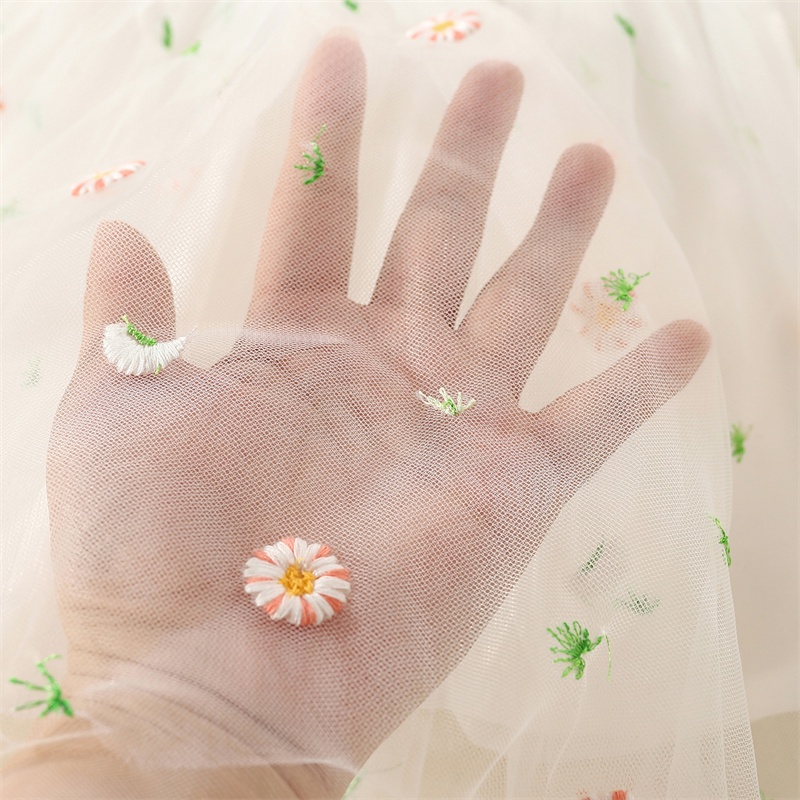 Đầm Công Chúa Tay Dài Phối Lưới Thêu Hoa Dễ Thương Thời Trang Xuân Thu Cho Bé Gái