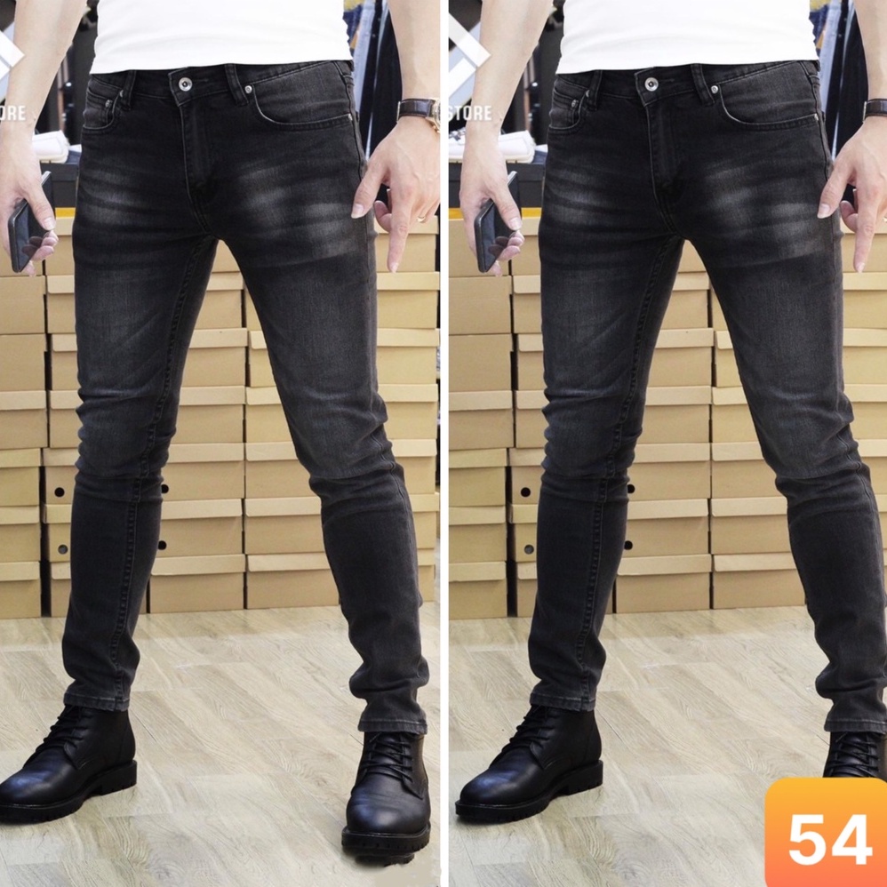 Quần jean nam màu xám đen đậm trơn không rách gối chất liệu bò jeans cao cấp co dãn 4 chiều đẹp form rin skinny LAVADO45
