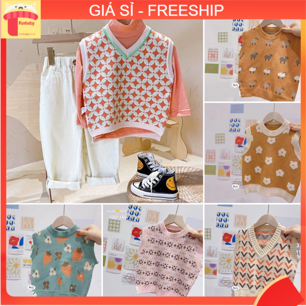 Áo len gile cho bé, Gile len bé gái 3-8 tuổi hàng WERZTOUN đanh sợi không bai xù điệu đà đáng yêu