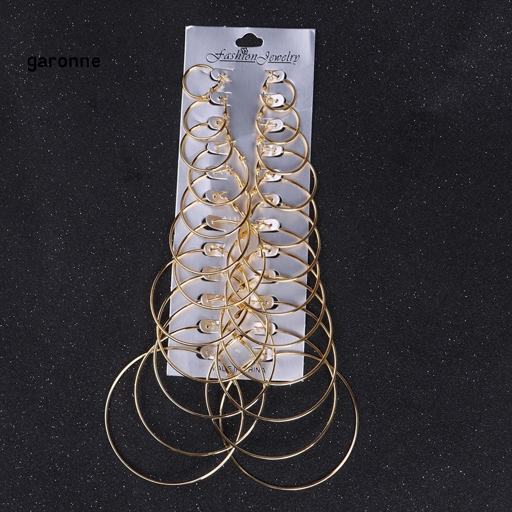 GA_12 Pairs Women Girls Gold/Silver Plated Rock Punk Club Circle Hoop Earrings Set