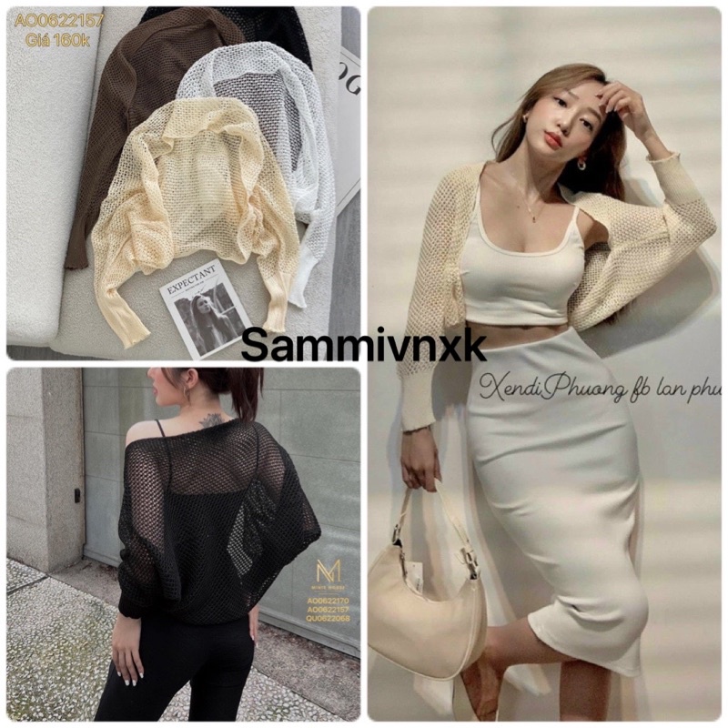 Áo cadigan len lưới croptop tay dài nữ hàng QC Sammivnxk🌱freeship