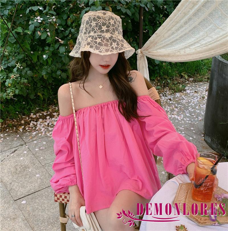 Áo trễ vai tay dài dáng rộng màu trơn thời trang cho nữ