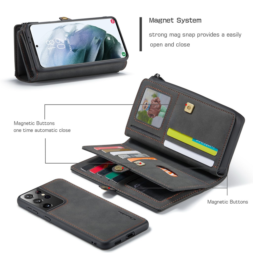 CaseMe 018 Bao da điện thoại PU kiểu ví khóa kéo đa năng 2 trong 1 cho Samsung Galaxy Note 10 10+ S20 S20+ S21 S21+ Ultra Plus Phone Case | BigBuy360 - bigbuy360.vn