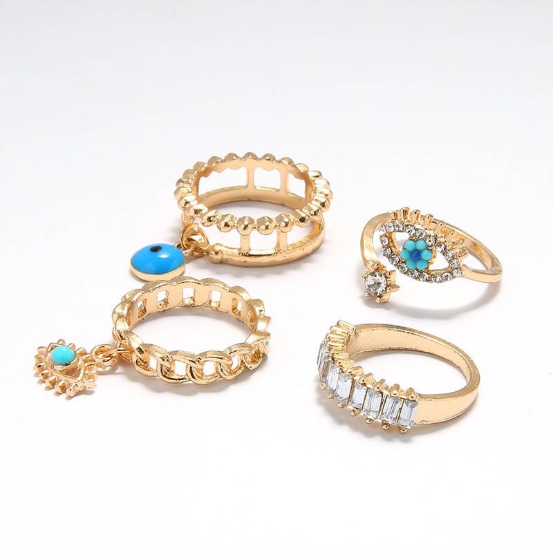 Set 4 Nhẫn Đeo Tay Kim Loại Đính Đá Màu Vàng Phong Cách Vintage Thời Trang