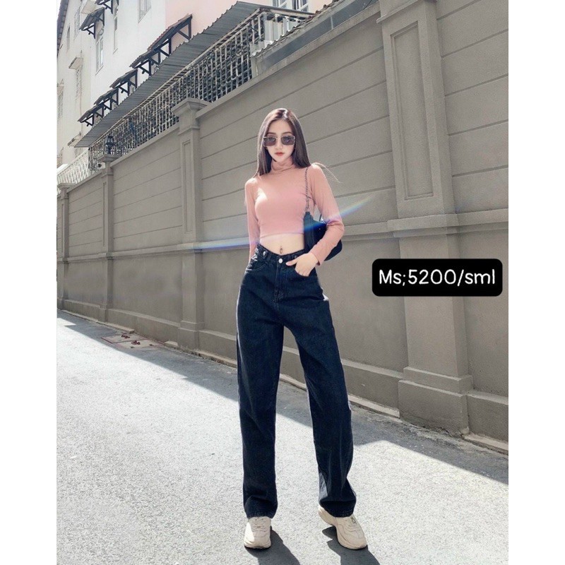 Quần baggy jeans ống rộng lưng cao rách gối