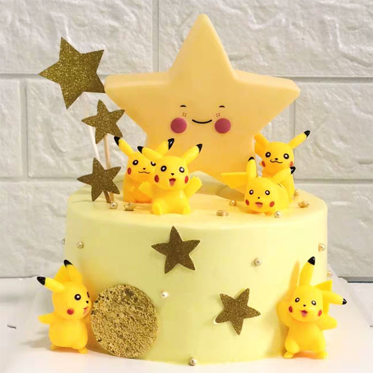 Bộ 6 Món Đồ Trang Trí Bánh Kem Hình Pikachu Dễ Thương