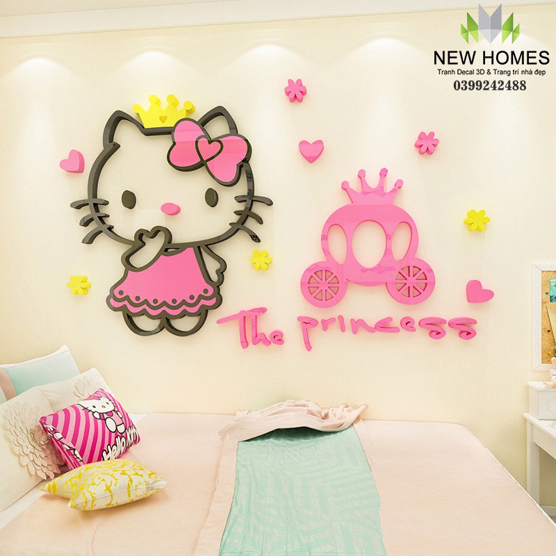 Tranh dán tường mica 3D cho bé-HELLO KITTY trang trí mầm non,mẫu giáo,phòng cho bé,trang trí khu vui chơi trẻ em