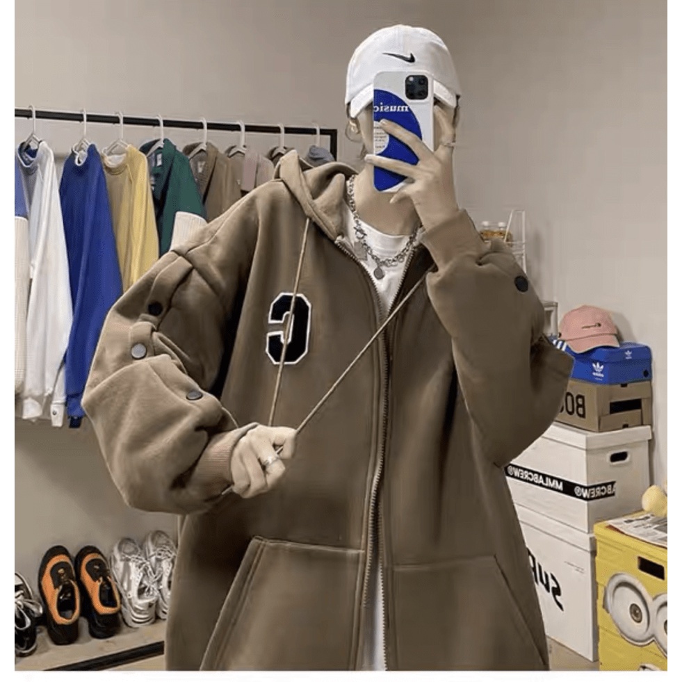 Áo Khoác Hoodie Nam Dây Kéo Chạy Viền Nút Tay Họa Tiết Ngực Đẹp Phong Cách Cá TÍnh