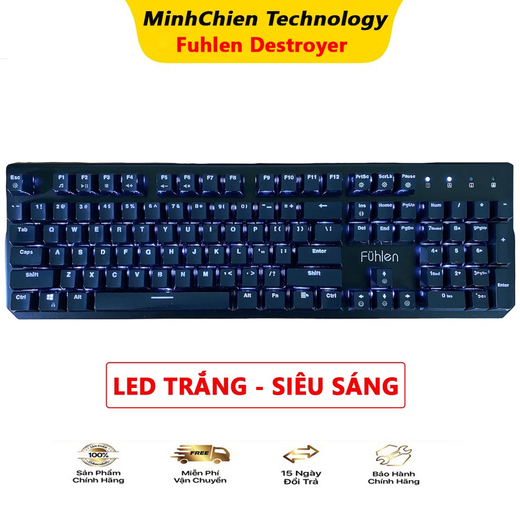 Bàn Phím Cơ Gaming Fuhlen Destroyer- Led Đơn Trắng Siêu Sáng, Siêu Đẹp