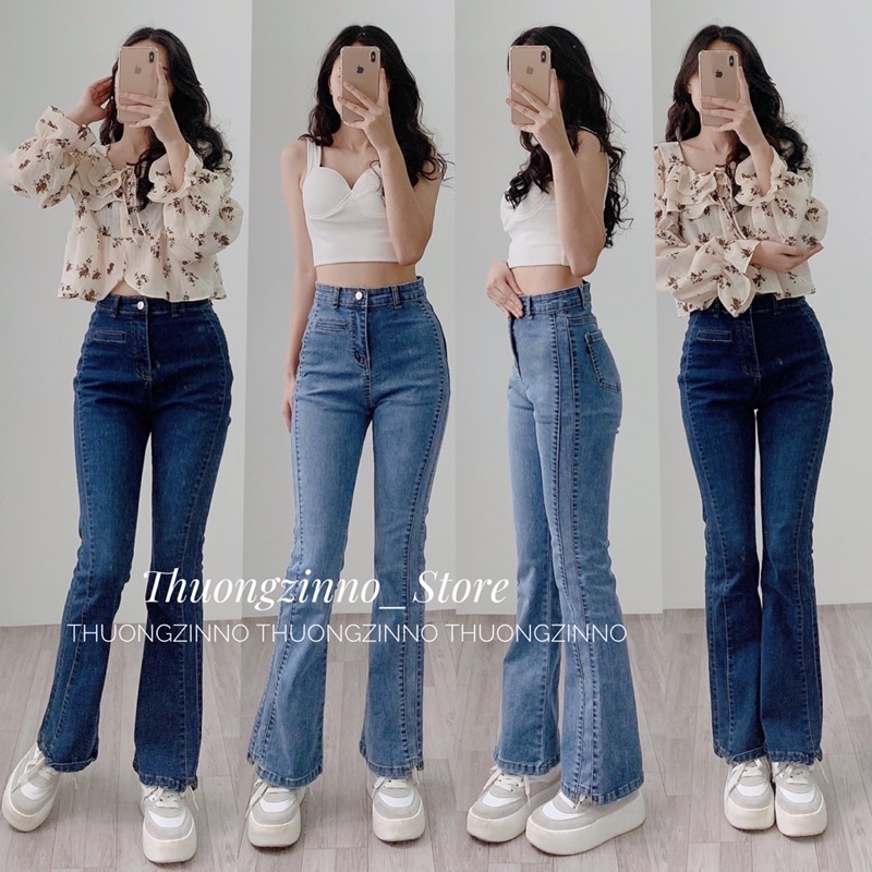 [Ảnh thật/Video]Quần ống loe li dọc thon dáng Quần ống loe chùm giày Hàn Quốc