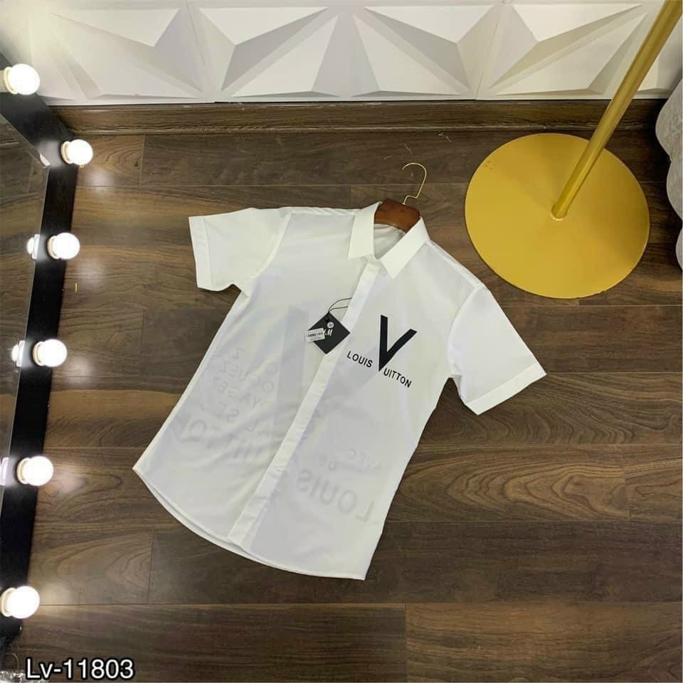 Áo sơ mi nam trắng tay ngắn LV kiểu đẹp in họa tiết mẫu mới nhất cao cấp AHFASHION | BigBuy360 - bigbuy360.vn