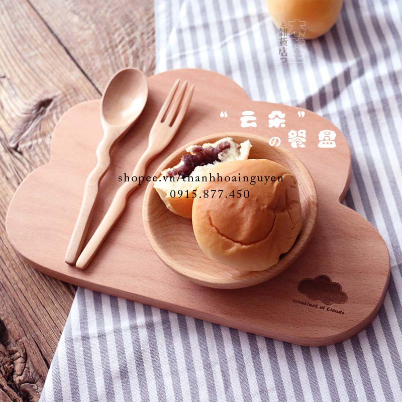 Khay gỗ sồi nguyên tấm hình đám mây xinh xắn đựng đồ tráng miệng ăn sáng Breadboand decor chụp ảnh