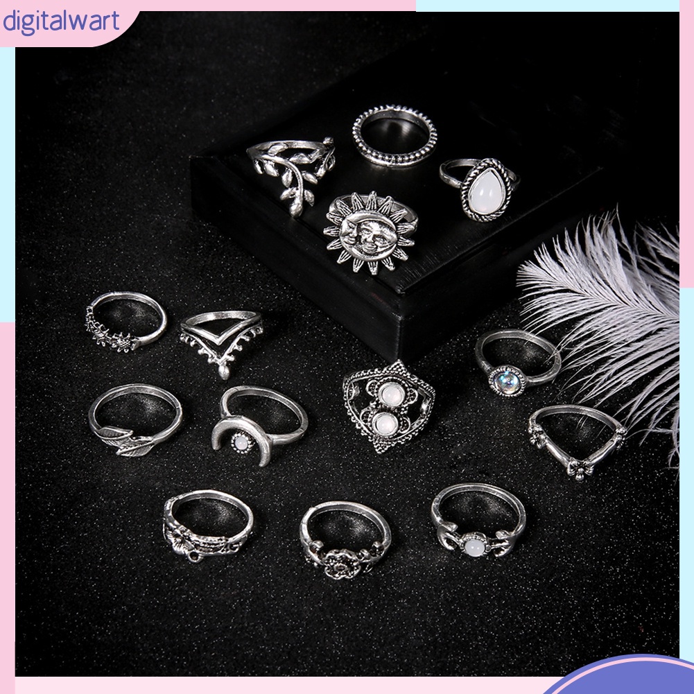 Set 14 nhẫn ngón tay hợp kim kiểu dáng cá tính thời trang cho nữ