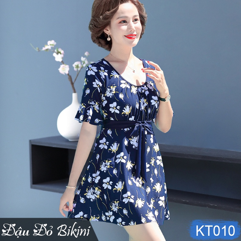 Bộ đồ bơi trung niên, áo bơi cho người có tuổi, dáng váy quần đùi rời kín đáo, thun bơi lạnh, dáng đẹp dễ mặc | KT010