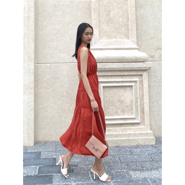 Đầm nữ - váy nữ dáng suông xếp tầng vải lụa hàng thiết kế