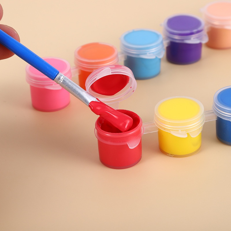 Bộ 6 Màu Vẽ Acrylic 5ml Kèm 1 Cọ Tô - Màu Acrylic Mini Tô Vẽ Đồ Chơi Gỗ, Áo, Tô Tượng, Vẽ 3D, Giày, Thủy Tinh