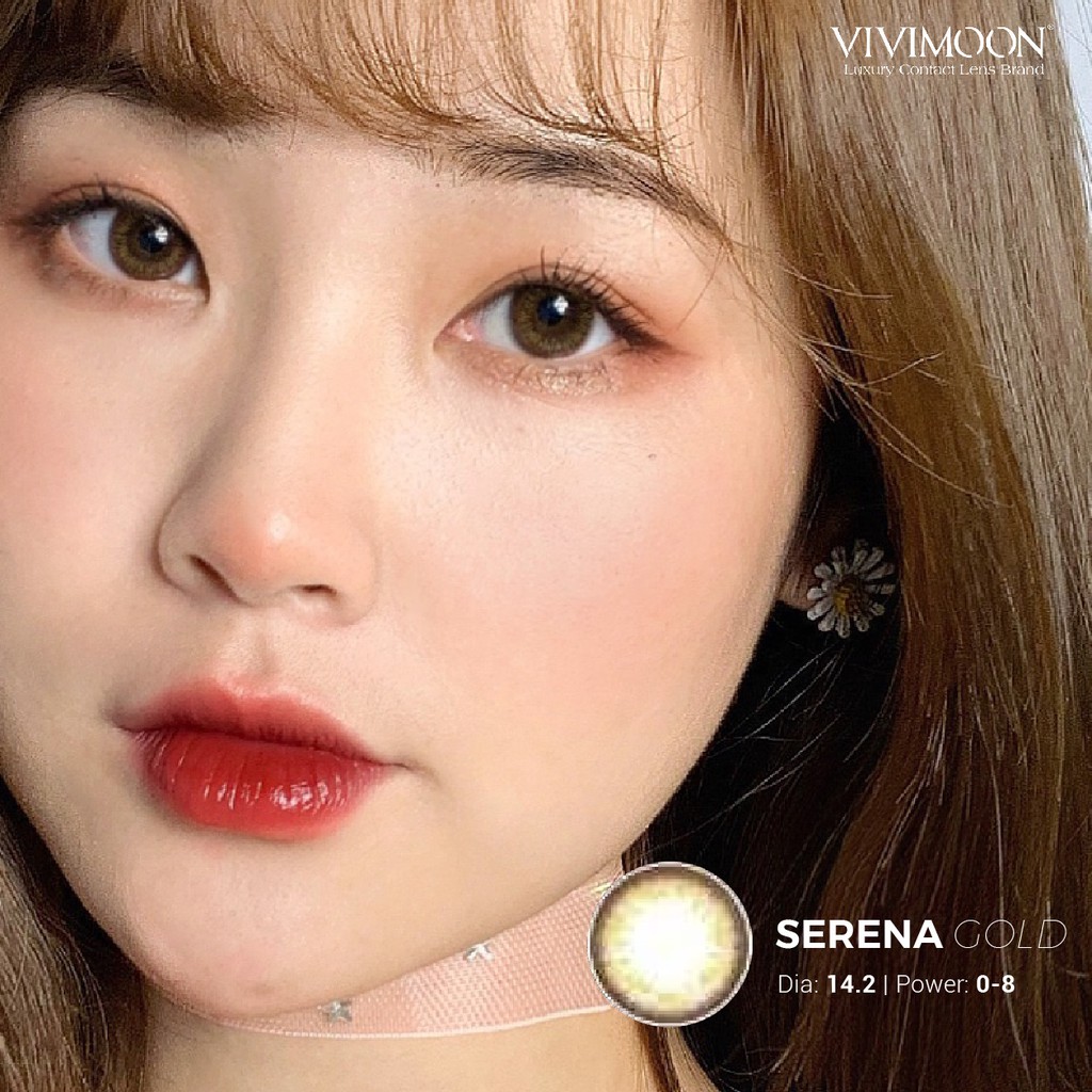 Kính áp tròng VIVIMOON Serena Gold - Lens cận nâu vân nhũ 14.2mm