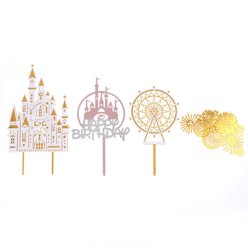 Que Cắm Trang Trí Bánh Kem Hình Lâu Đài &amp; Pháo Hoa Bằng Acrylic