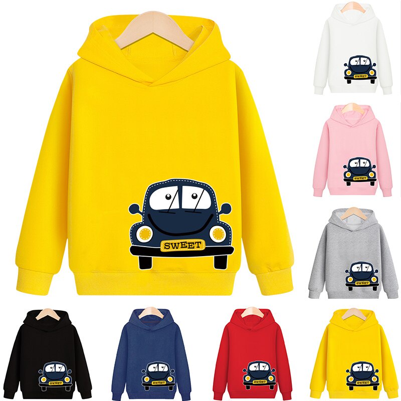 Áo hoodie in hình xe hơi màu trắng/đỏ/vàng/đen/xám cho bé