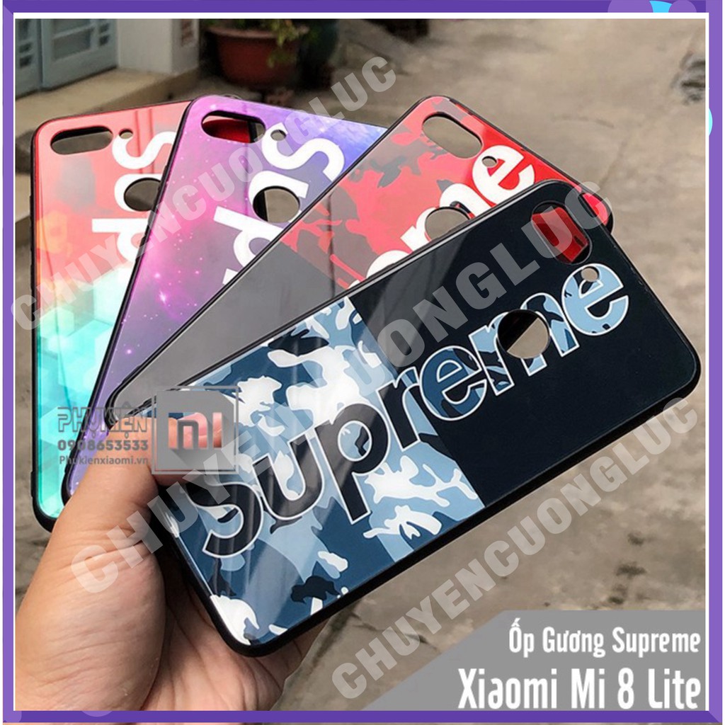 [BAO GIÁ] Ốp lưng Xiaomi Mi 8 Lite gương SUPREME - mặt kính cứng viền nhựa dẻo