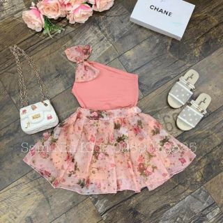 Combo váy trễ vay có nơ cho bé gái
