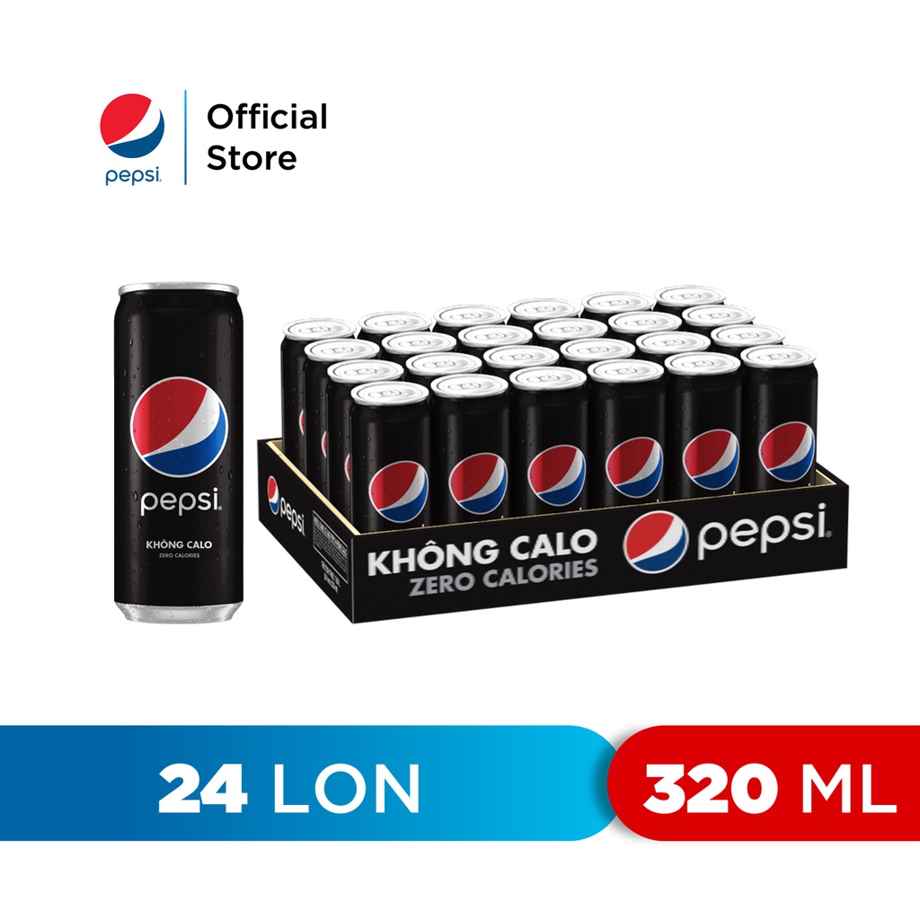 [MUA KÈM DEAL SỐC][HCM | ĐN | HN]Thùng 24 Lon Nước Uống Có Gaz Pepsi Không Calo (320ml/lon)